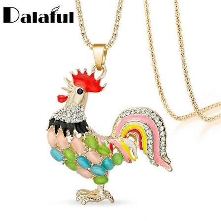 Nyhed Flerfarvet Opaler Hane Hane Kylling Halskæde Krystal Halskæder Vedhæng Til Kvinder M379 Ny