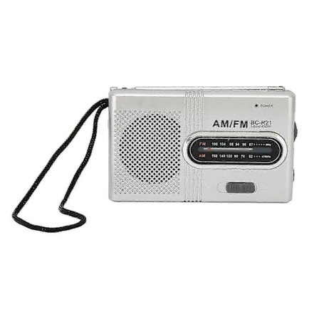 AM FM Radio Pitkä 5W Kaiutin Kestävä Kannettava Taskuradio Kuulokeliitännällä Kotiin Ulkokäyttöön Hopeanharmaa