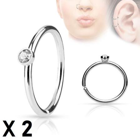 HUOMAA 2 Lävistysrenkaat 316L terästä valkoisella kuutiozirkonialla