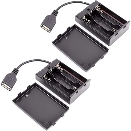 /EA/(2-pakning) 3 AA Batteriholder, 3 AA Batterikasse Boks Holder 4,5-5V med Lokk og På/Av-knapp, med USB-kabel