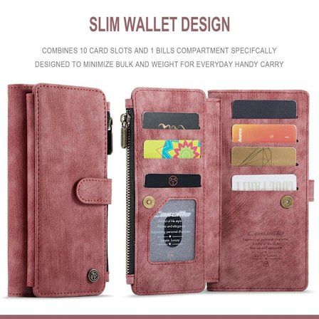 (För Samsung Z Fold 4 5G/W23) Retro läder multifunktionell plånbokstelefonfodral med 10 kortfack och kickstand