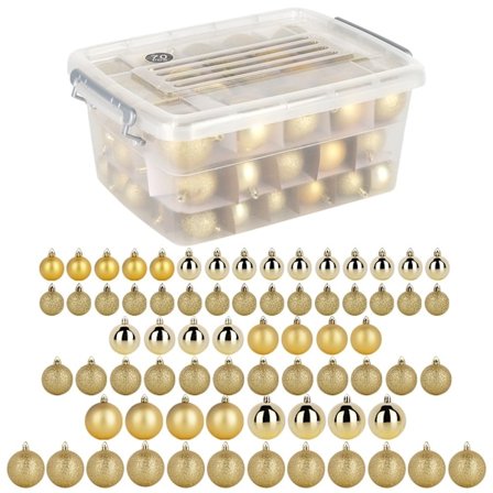 Gyldne, brudsikre julekugler, 70 dele