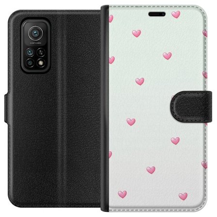 Yhteensopiva Lompakkokotelo Xiaomi Xiaomi Mi 10T Pro 5G Minimalistinen kuvio vaaleanpunaisilla sydämillä vaalealla taustalla, suloinen ja yksinkerta
