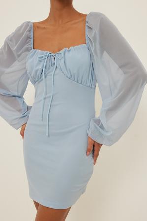 NA-KD Party Robe mini à manches ballon - Robes de Printemps - Bleu - X-Large