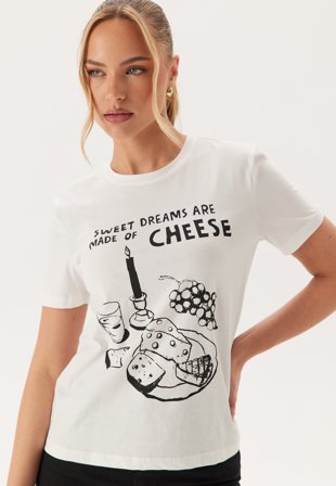 ONLY - Onlpenny Life Reg S/S FOOD TOP - Bright White Print:cheese - Kläder - - Bubbleroom