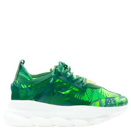 Versace Pre-owned, Pre-owned Leather sneakers Groen, Dames, Maat:38 EU,leer,print