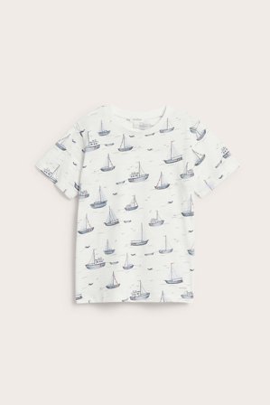 Newbie | T-shirt i slubtrikå med segelbåtar Offwhite 86/92 | Offwhite