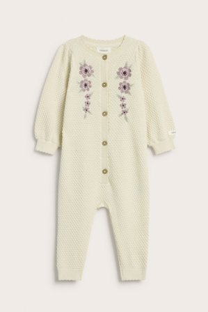 Newbie | Strukturstrikket jumpsuit | Lys beige