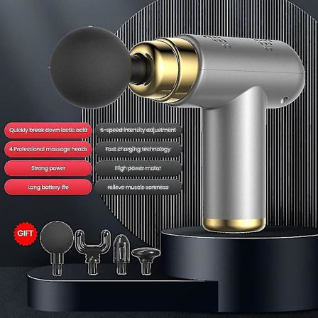 Fascia Massage Gun Massager til smertelindring i kroppen, rygperkussionsterapi, 6 hastigheder, dybdegående muskelmassage