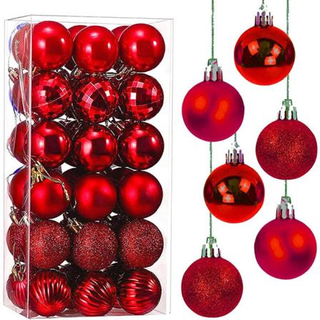 Set med 36 julgranskulor julgransdekorationer plast julgranskulor julgranskulor max diameter 4cm (röd)
