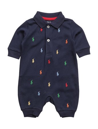 Ralph Lauren Baby Polo Pony Soft Cotton Polo Coverall - Blue - 0-52