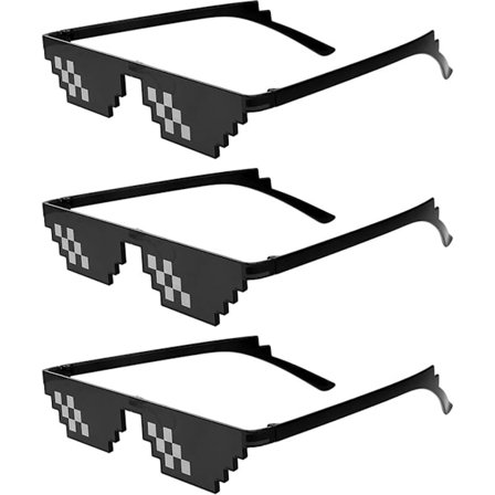 ING Punk-lasit, Juhlaslasit, Pikselilasit, Kolmiosainen setti, Pikselikuvio, Musta, Lasit, Aurinkolasit, Vaatteet, Joulukoristeet