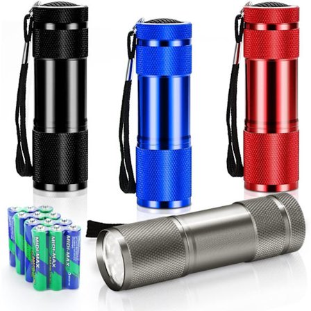 Mini LED-lommelykt i aluminium, liten lommelykt for barn med 12 AAA-batterier, vanntett lommelykt