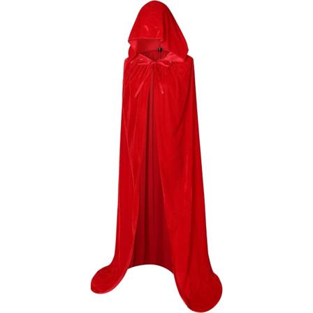 (Rød, 170 cm) Full Length Balaclava Velvet Cloak Halloween Fancy Cape Kostumer