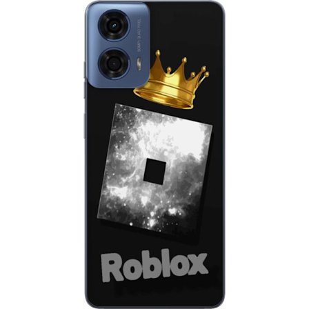 Kompatibelt Mobildeksel til Motorola Motorola Moto G04 Minimalistisk svart og sølvfarget Roblox-symbol med gylden krone og luksuriøs gamer-estetikk