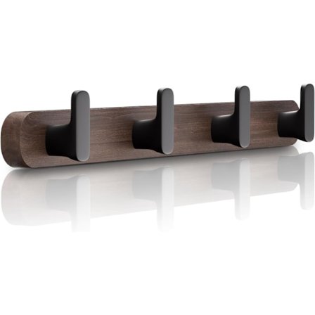 1 st Klädhängare Väggmonterad, Massiv Valnöt Väggmonterad Klädhängare med 4 Kraftiga Väggkrokar för Upphängning av Jackor, Ryggsäckar, Handdukar, etc.