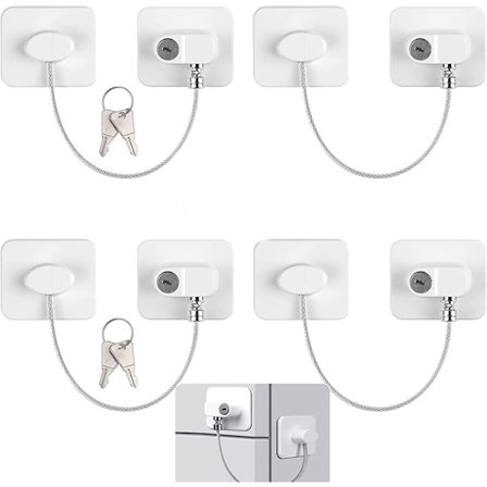 4 stk. børnesikring til vinduer, børnesikring til køleskab, køleskabsdørslås, skabslåse til vinduer med 4 nøgler, køleskabssikkerhed