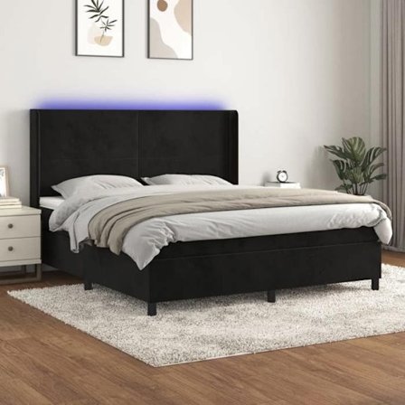 Maison Exclusive - Madrasbund og madras med LED Sort 180x200 cm Velours