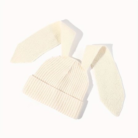 Kanin korvat neulottu hattu naisille syksy söpö kangas merkki villa hattu(Beige)