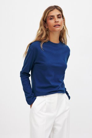 NA-KD Basic Oversized Long Sleeved Top - Basic toppe - Blå - XS