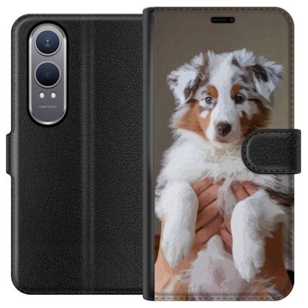 Kompatibelt Lommeboketui til OnePlus Nord CE4 Lite Søt valp - Fluffy valp med blå øyne i nærbildeportrett