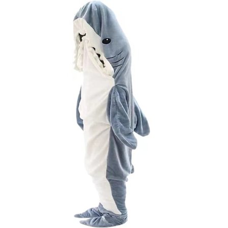 Hajformad sovsäck filt tecknad djur jumpsuit flanell herr och dam hem kläder haj pyjamas Blue-grey shark