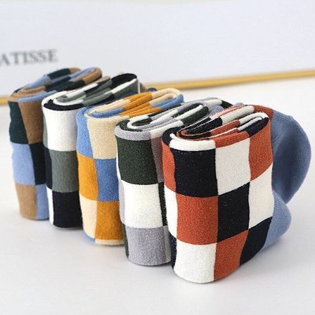 Checkered Argyle Pattern Cotton Men Crew Socks Pack Novelty Designer Harajuku