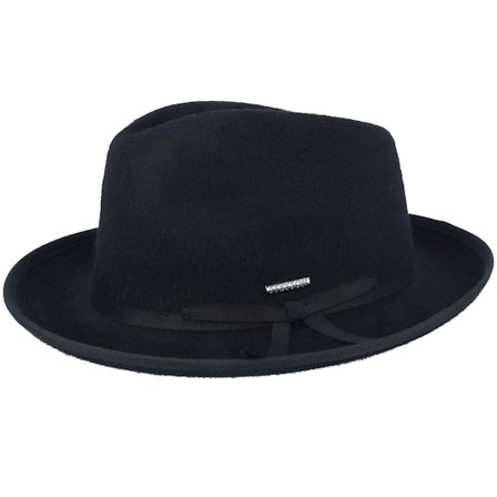 Stetson - Schwarz Fedora Hut - Woolfelt Suede Black Fedora @ Hatstore