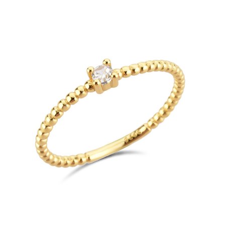 18K guld rund solitärring med en enda diamant, storlek 8; cubic zirconia ring för kvinnor; bröllops- och förlovningssmycken.