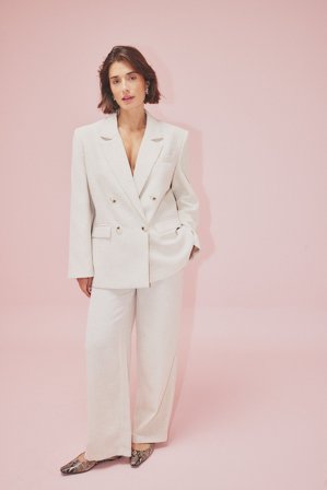 NA-KD - Strukturert bukse med vide ben og middels liv - Vide bukser - Beige - EU 34