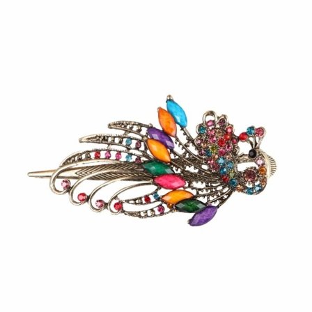 RU-Påfågel Hårklemme Vintage Krystall Rhinestone Bryllup Hodeplagg Stick Barrette Alligator Clip Pins Hårspenne for Kvinner