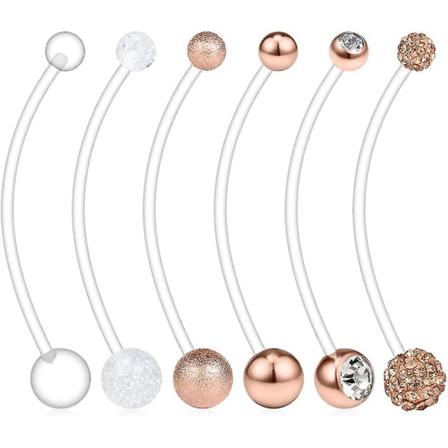 6 stk. Mix Style Graviditet Sport Maternity Fleksibel Bioplast Mage Navle Ring Holder 14g 1 1/2 tommer (38mm)
