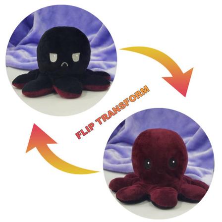 Mub- Mustekalapehmolelu söpö mustekalapehmo kaksipuolinen käännettävä mustekala Black/crimson 20cm