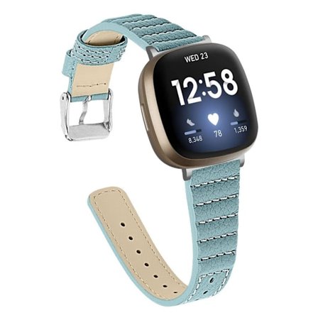 Fitbit Sense / Versa 3 thread ægte læder rem - blå