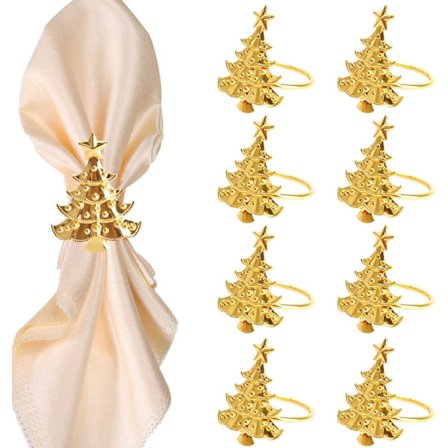 8 stk. gyldne servietringe, juletræsservietringe i metal, servietringholdere, juleservietspænder