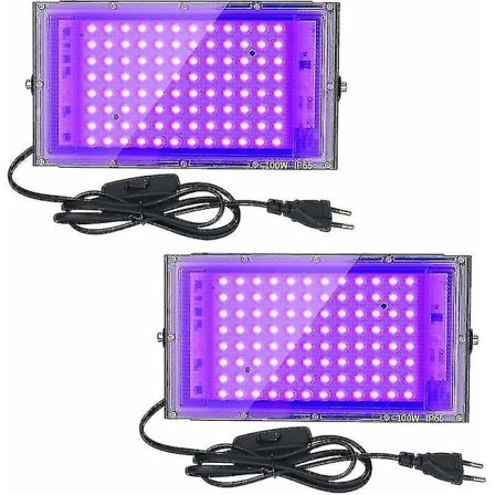 2 kpl 100W UV LED-valokeila Musta valo IP65 Vedenkestävä, Ultravioletti LED-lamppu, Tehostevalo Akvaarioon, Juhliin, Neonmaalaus, Fluoresoiva Poster