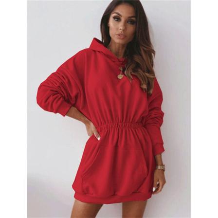 Kvinnor Mini Hooded Sweatshirt Klänning Långärmad Draw Back Casual