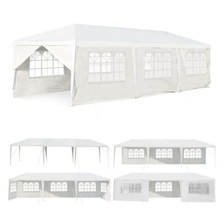 COSTWAY Vandtæt havepavillon 3x9M-6 Aftagelige vægge-gennemsigtigt vindue-2 dørindgange Fester, bryllupper, strandgrill