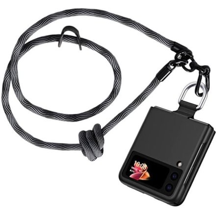 Coque - BOOLING - för Samsung Galaxy Z Flip 3 5G - Stötabsorberande - Avtagbar snodd - Svart/Grå