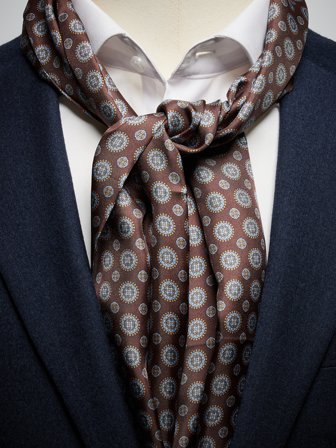 John Henric Men's Brown Silk Scarf Geometric Size Onesize