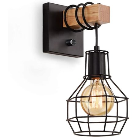 Lightess Sort Vægskanser med Tænd/Sluk-Dimmer, Vintage Bur-Væglampe Industrielt Bondehus Lysarmatur til Stue Køkken