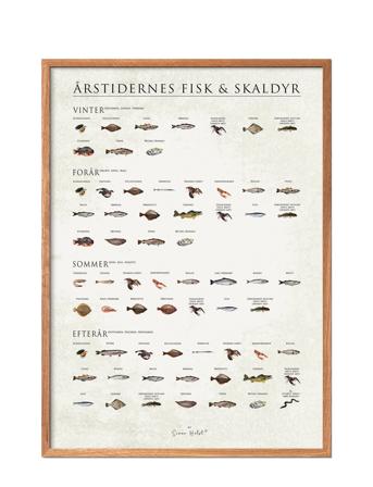 Årstidernes Fisk Og Skaldyr Poster & Frame Patterned