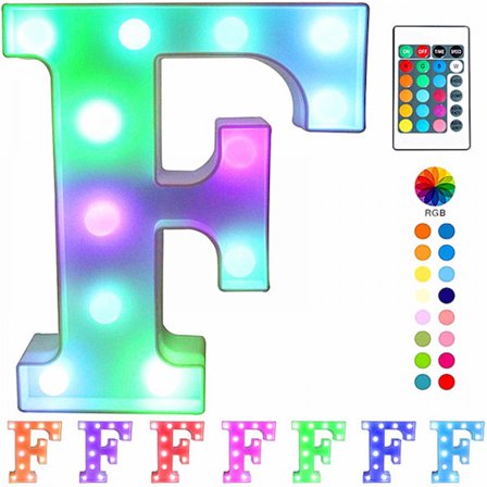 Qinwei Farverige LED Marquee Bogstavlys med Fjernbetjening Lys Op Marquee Skilte Fest Bar Bogstaver med Lys Dekorationer til Hjemmet --- Multicolor F