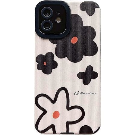 Söta Blommiga Telefonfodral för iPhone 12 Skyddande Skal Mode Faux Läder Blomma Silikon Mjuka Fodral Kompatibla med Apple iPhone 12 - Vit