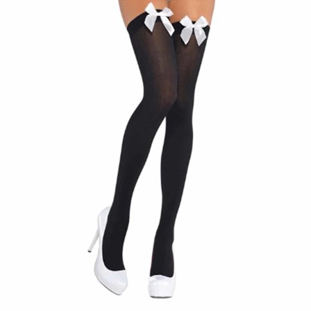 Knästrumpor Höga Strumpor Svart med Vit Rosett