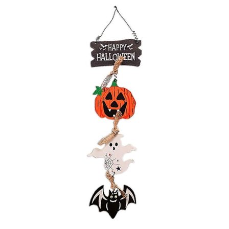 Halloween hengende ornamenter i tre, gresskar, spøkelse, dørheng, Halloween-dekor, hjemmehengende ornament for dørvegg -CHN