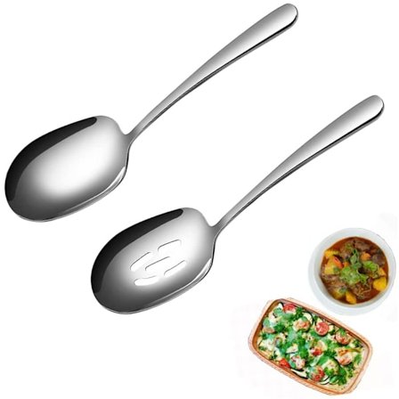 Serveringssked och hålslev i rostfritt stål, 2 stora serveringsskedar