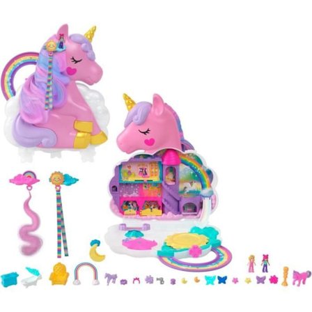 Polly Pocket-Rainbow Unicorn-Box med 2 dukker og stylinghoved HYD97