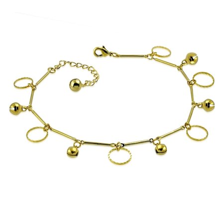 Fotsmycke Fotlänk Vristlänk Fotkedja Ankellänk i Guld Färg med Ringar & Bjällror