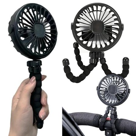 Fleksibel Barnevognsventilator - Genopladelig Bærbar Ventilator med Batteri Sort sort